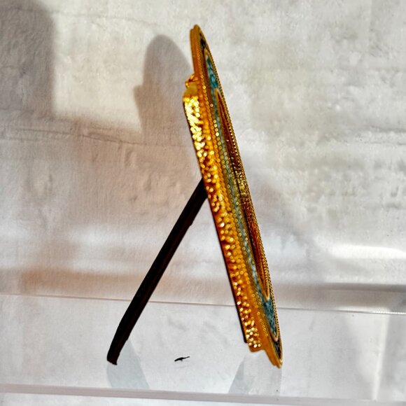 Mike + Ally N.Y.C. Round Picture Frame Gold Light Blue Beaded Elegant Chic - Picture 4 of 7